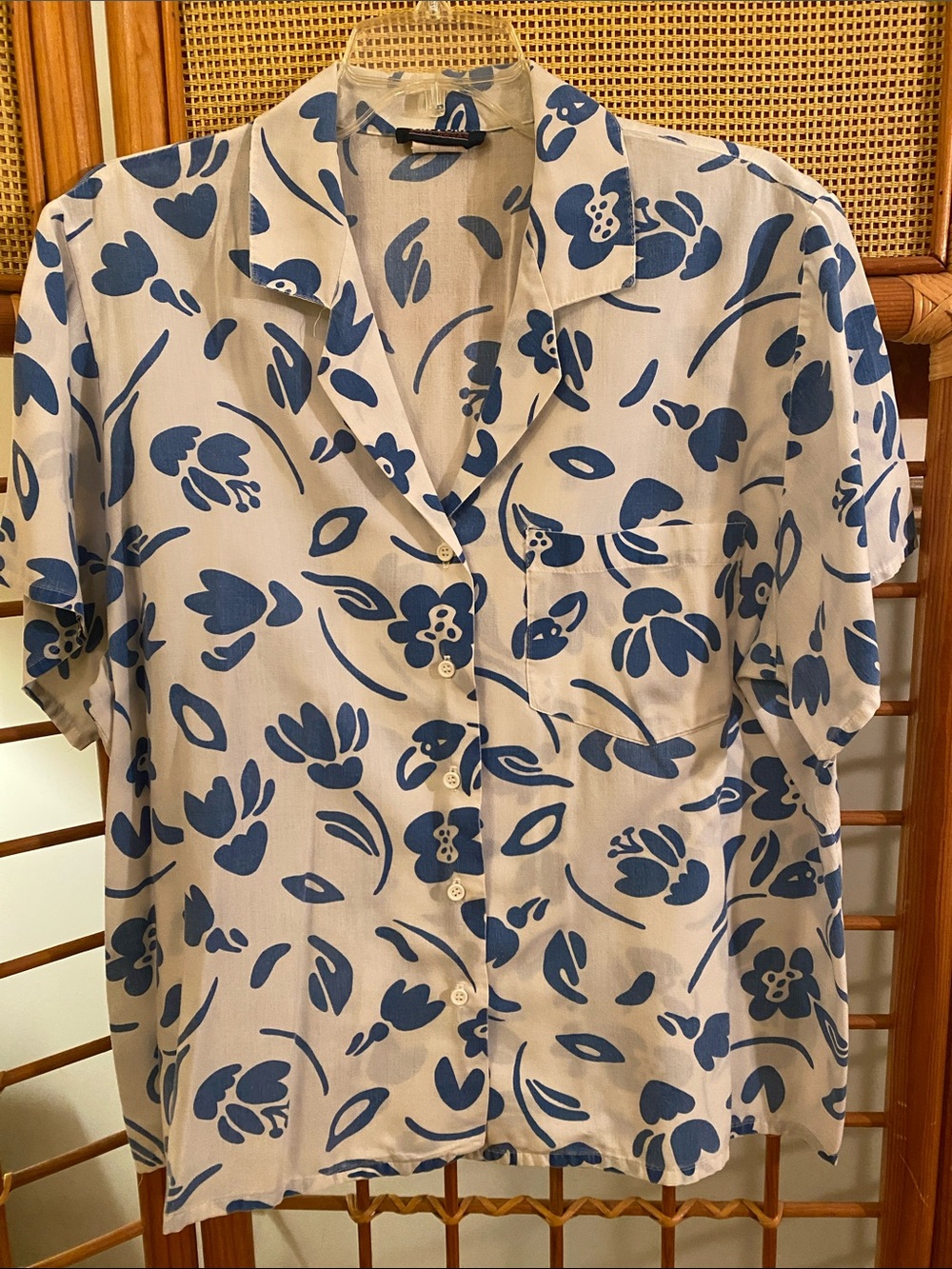 Blue Floral Button-Down Shirt - Women